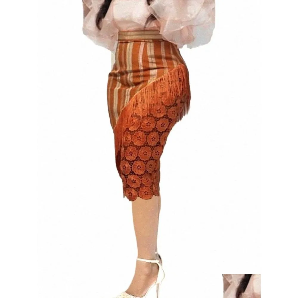 elegant Skirts For Women High Waist Pencil Vintage Printed Tassels Skirt Package Hip Patchwork Evening Prom Party Plus Size Jupe l8TH#