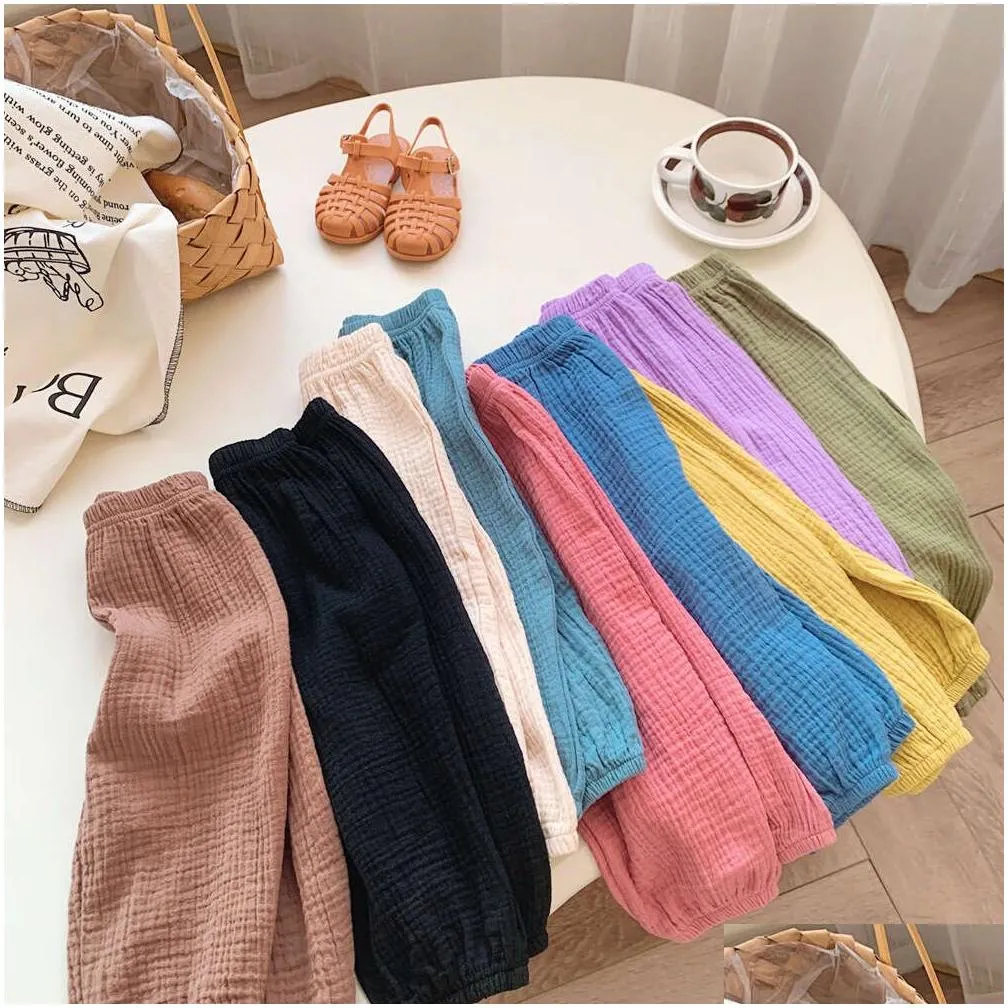 Sweet Girls Cotton Linen Pants Baby Kids Casual Loose Pants Spring Summer Girl Breathable Pant Children Clothing