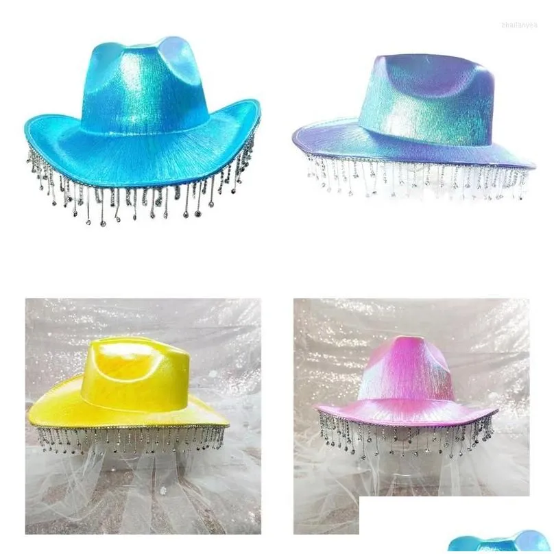 Berets Neon  Hat Tassel Glitter Wild For Bachelorette Party Disco Actor Actress Drop Delivery Dhsoh