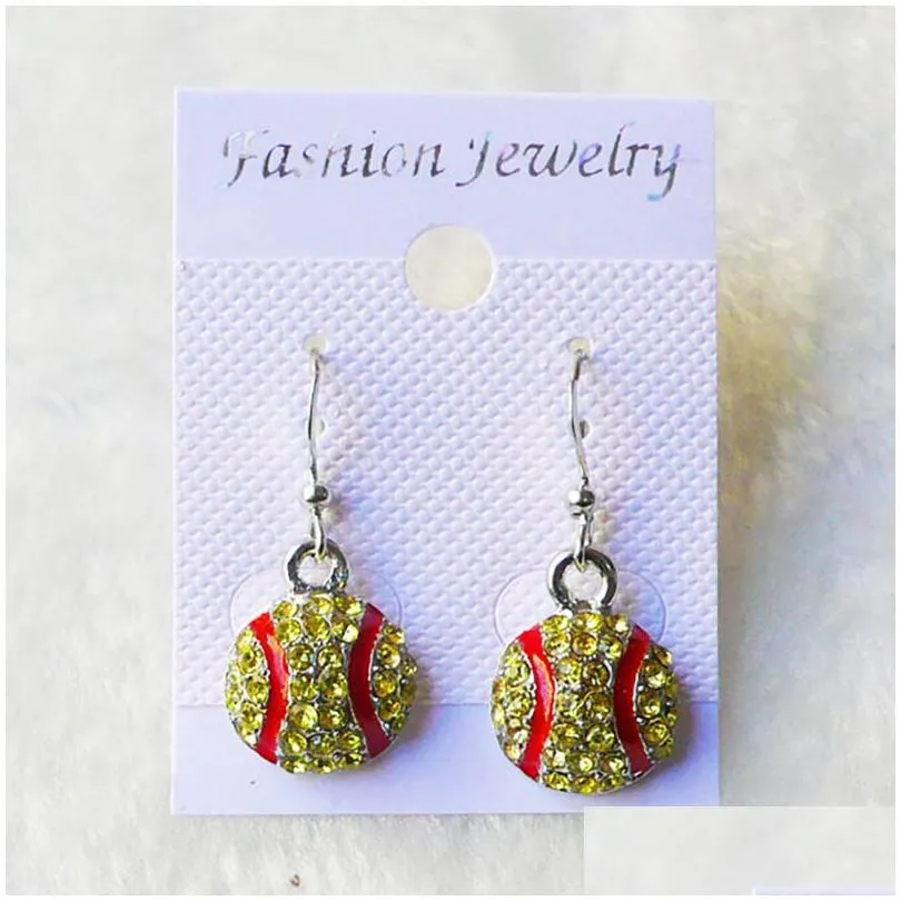 Party Decoration Sport Softball Baseball Earrings Chandelier Stud Crystal Rhinestone Post Sier Bling Yellow Gift Drop Delivery Home Ga Dhef5