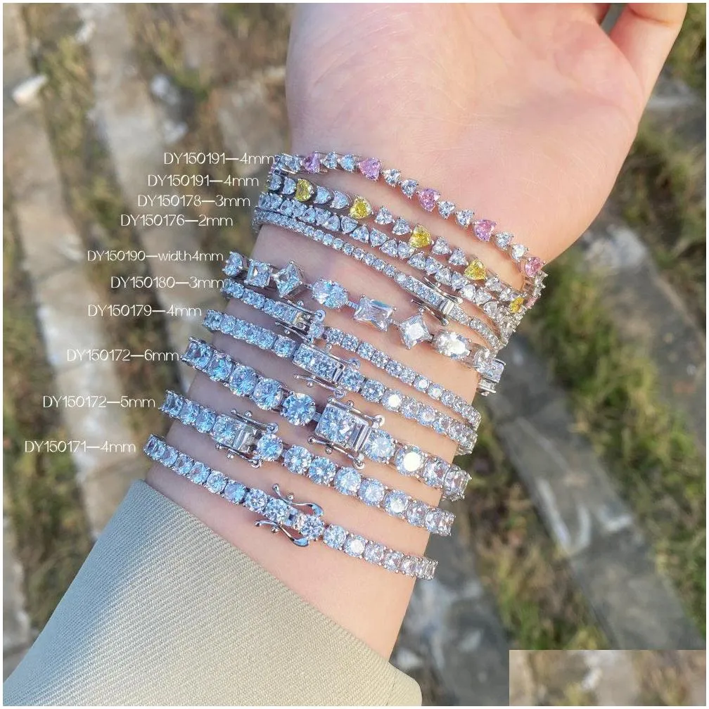 100% s925 sterling silver tennis chain bracelets 2mm 3mm 4mm 5mm 6mm luxury cubic zirconia classic bling iced out hip hop wedding jewelry for women men gift 6.3-7.5