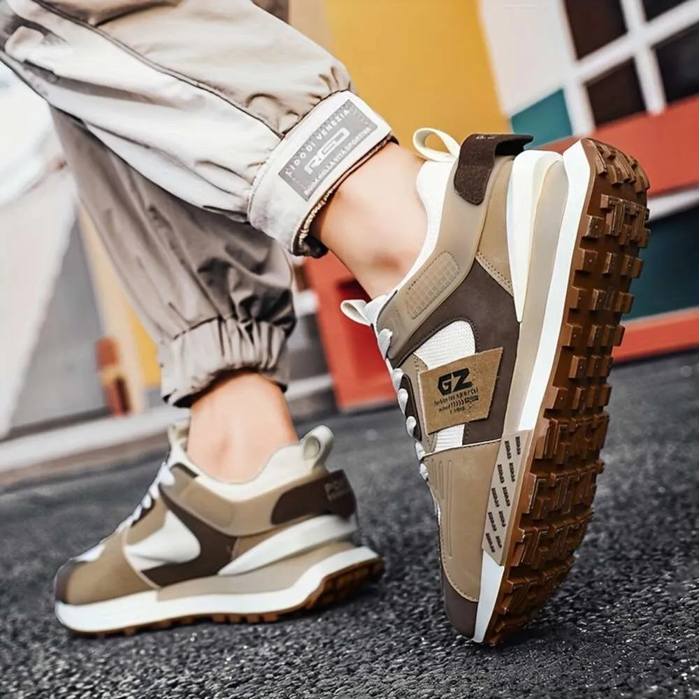 Top New Comfy Men's Vintage Color Block Sneakers - Non-slip Lace Up Shoes for Outdoor Activities outdoor