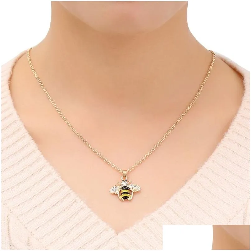 bee necklace insect pendant necklace champagne zircon gold color bijoux party engagement choker necklace