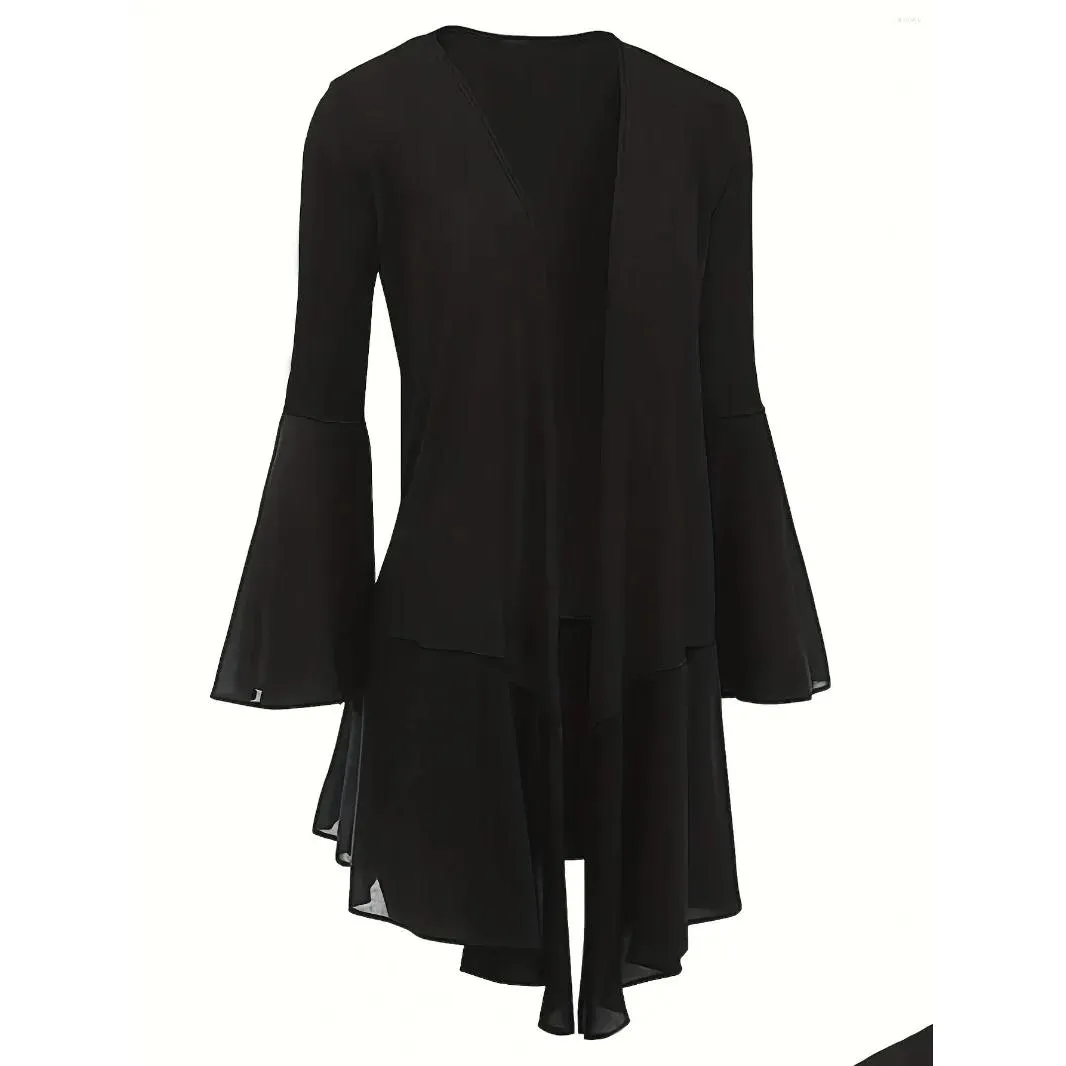 Outerwear Plus Size Mid-length Trendy Personality Simple Temperament Cardigan Jacket Buttonless Cape Top Black Female