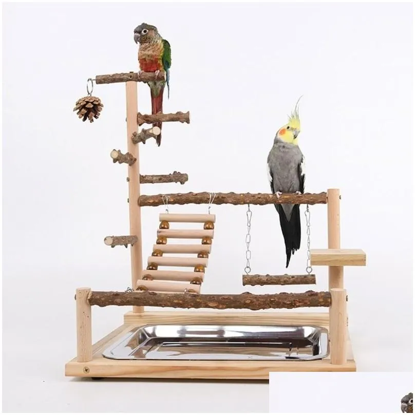 Other Bird Supplies Swing Toy Wooden Parrot Perch Stand Playstand With Chewing Beads Cage Playground 230923 Drop Delivery Dhdue