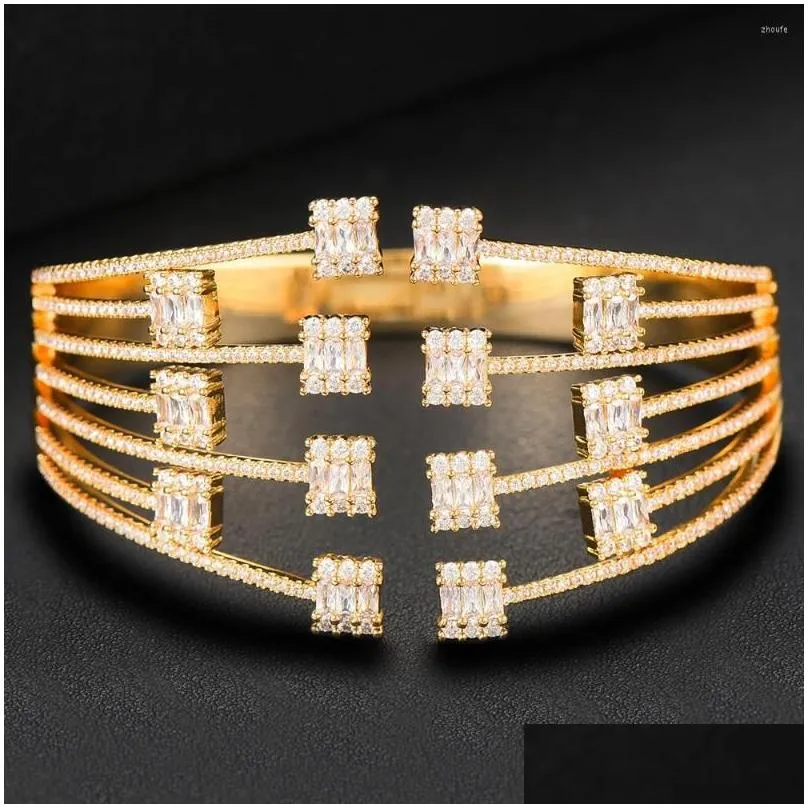 Bangle Trendy Luxury Stackable Big Cuff For Women Wedding Full Cubic Zircon Crystal CZ Dubai Bracelet Party Jewelry 2023