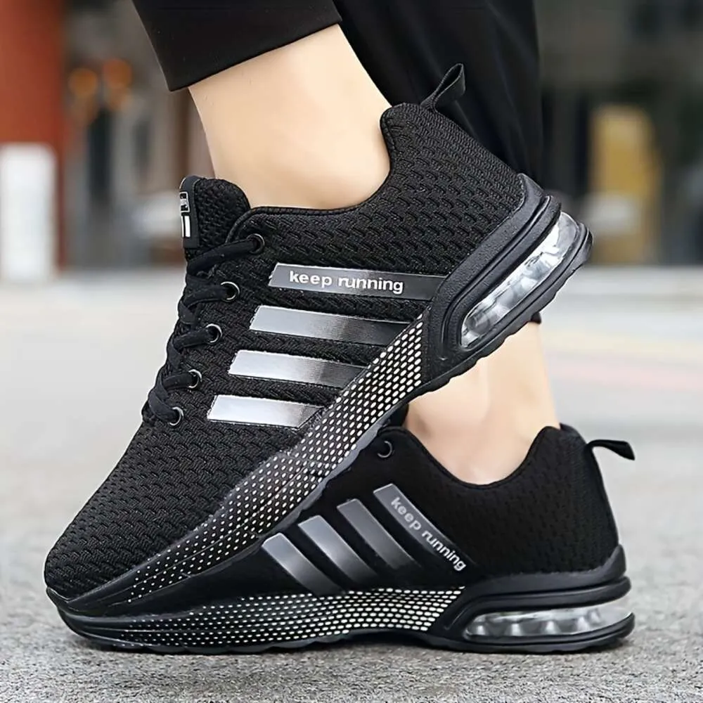 Breathable Air Cushion Sneakers Men Striped Athletic Shoes for Running, Basketball, and Gym Workouts - Wear-resistant outdoor