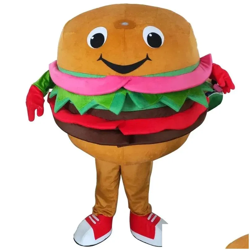2024 Hot Sales Cute hamburger Mascot Costume Carnival Party Stage Performance Fancy Dress for Men Women Halloween Costume