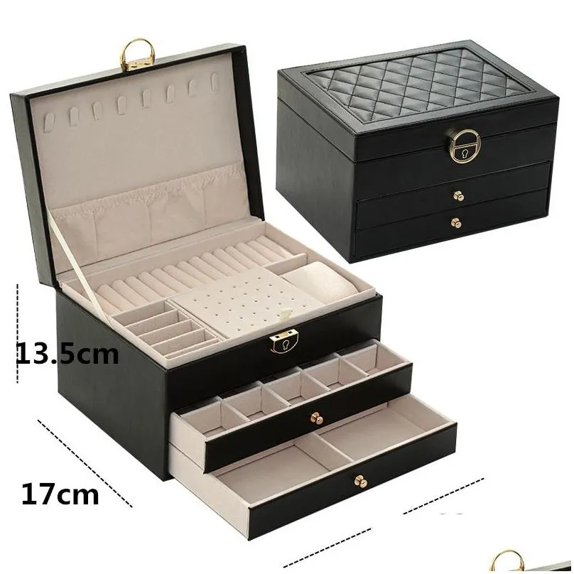 Jewelry Boxes We Box With Watch Pillow 3-Layer Large Capacity Casket Organizer Earring Holder Storage Drop Delivery Dhmfc