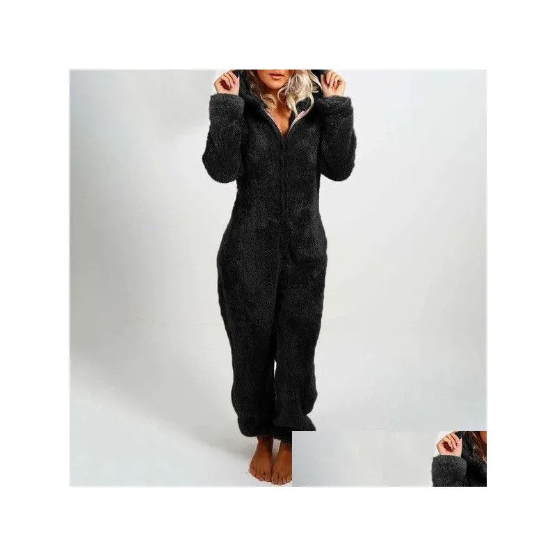 Women`S Sleepwear Womens Jumpsuit One-Piece Pajamas For Women Hooded Winter Autumn Coral Fleece Warm Cute Long Homewear Drop Delivery Dh87M