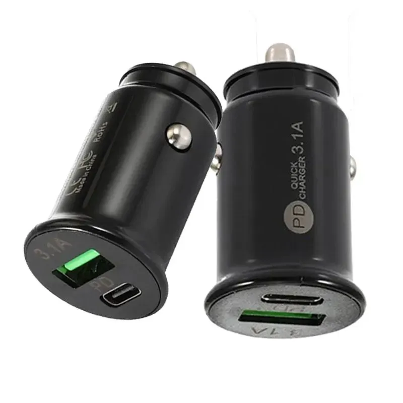 3.1a high speed dual ports pd car  usb-c type c car chargers autopower adapters chargers for ipad iphone 15 14 12 samsung s22 s20