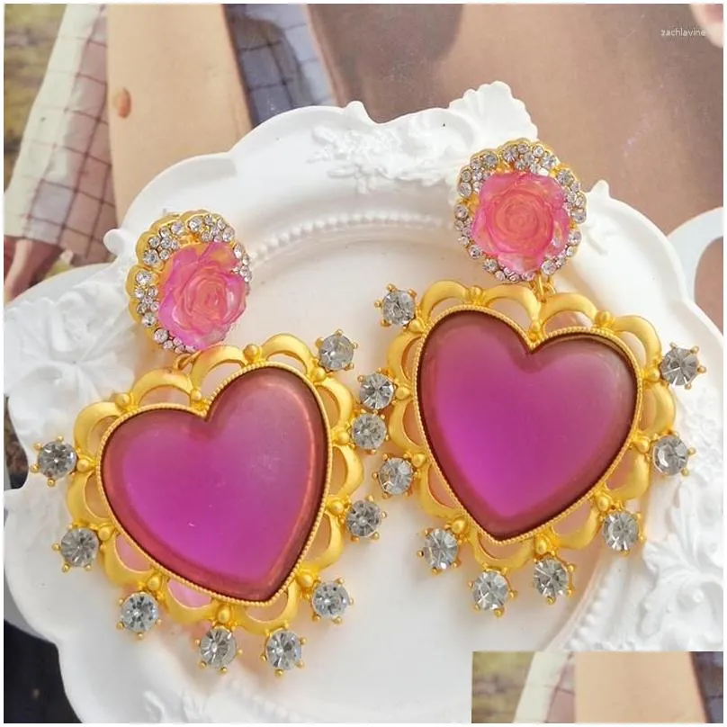 Dangle & Chandelier Earrings Vintage Resin Flower Love Heart Big Drop Earring Rhinestone Geometry For Women Jewelry 2023 Retro France Dhqcy