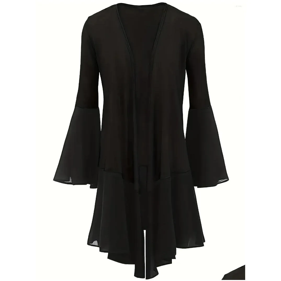 Outerwear Plus Size Mid-length Trendy Personality Simple Temperament Cardigan Jacket Buttonless Cape Top Black Female