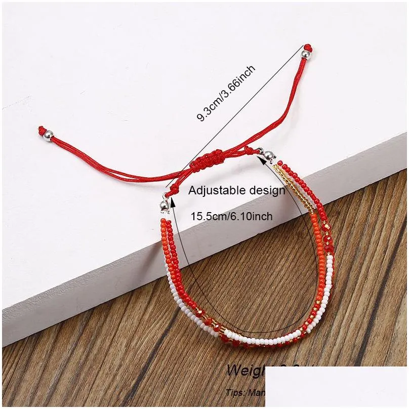 friendship charm bracelets braided rope rice bead strands with paper card fashion adjustable women beaded bangles multilayer crystal beads gift jewelry