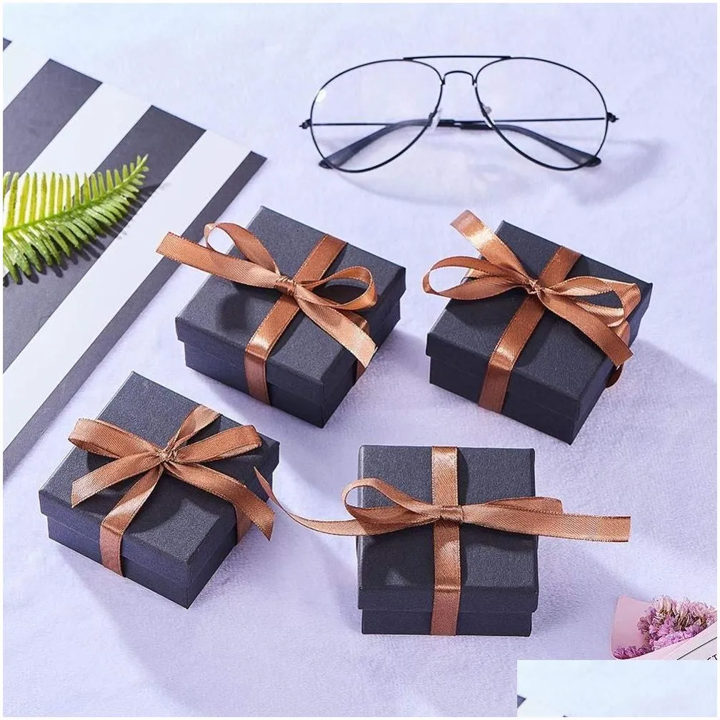 Jewelry Boxes Black Organizer Box For Earrings Necklace Bracelet Display Packaging Gifts Cardboard Square/Rec Drop Delivery Dhdl4