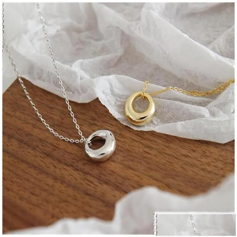 Silver Authentic 925 Sterling Sier Geometric Circle Pendant Necklaces For Women New Simple Jewelry Mother Gifts Drop Delivery Fine