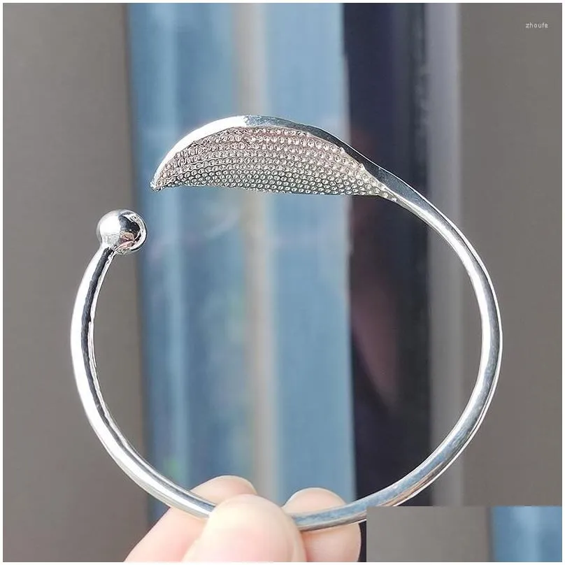 Bangle Silver Color Leaf For Men Women Vintage Personality Adjustable Open Fashion Jewelry