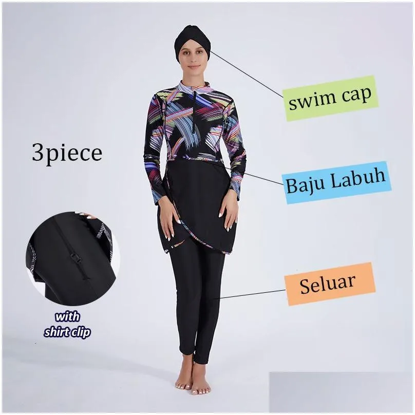 Women`s Swimwear Muslim Swimwear Modest Swimsuit For Women Hijab Swimming Suit Full Cover Ups Islamic Fashion Long Sleeve Swim Bathing