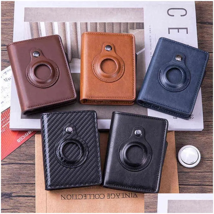 Real Leather Rfid Blocking Card Holder Men Wallets Money Bag 2022 Small Slim Mini For Airtag Air tag J220809272e