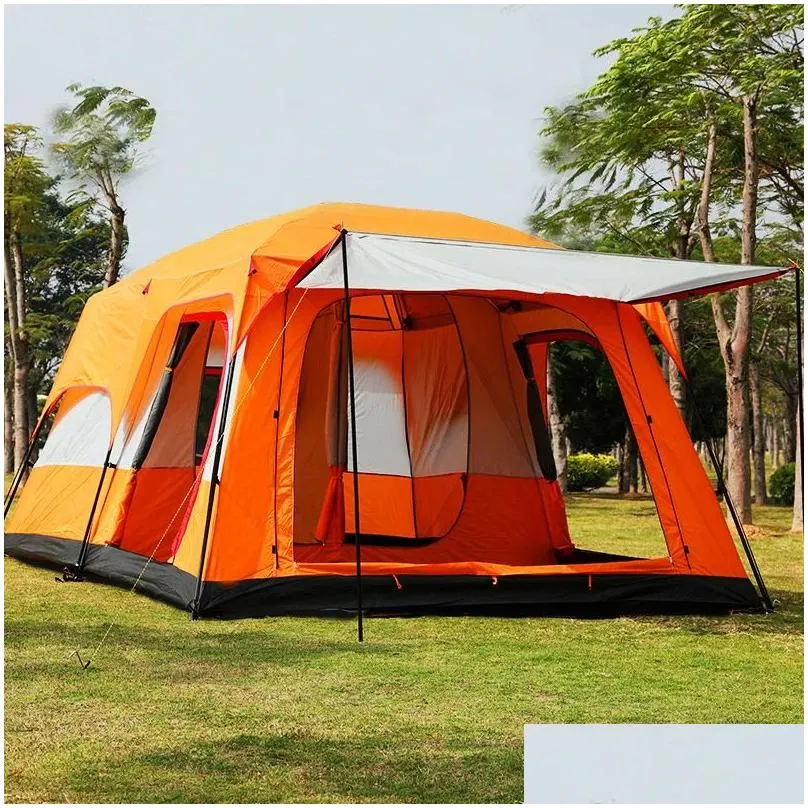 Shelters Large Size Ultralarge 6 10 12 Double Layers Outdoor 2living Rooms and 1hall Family Camping Tourist Tent In Top Quality Big