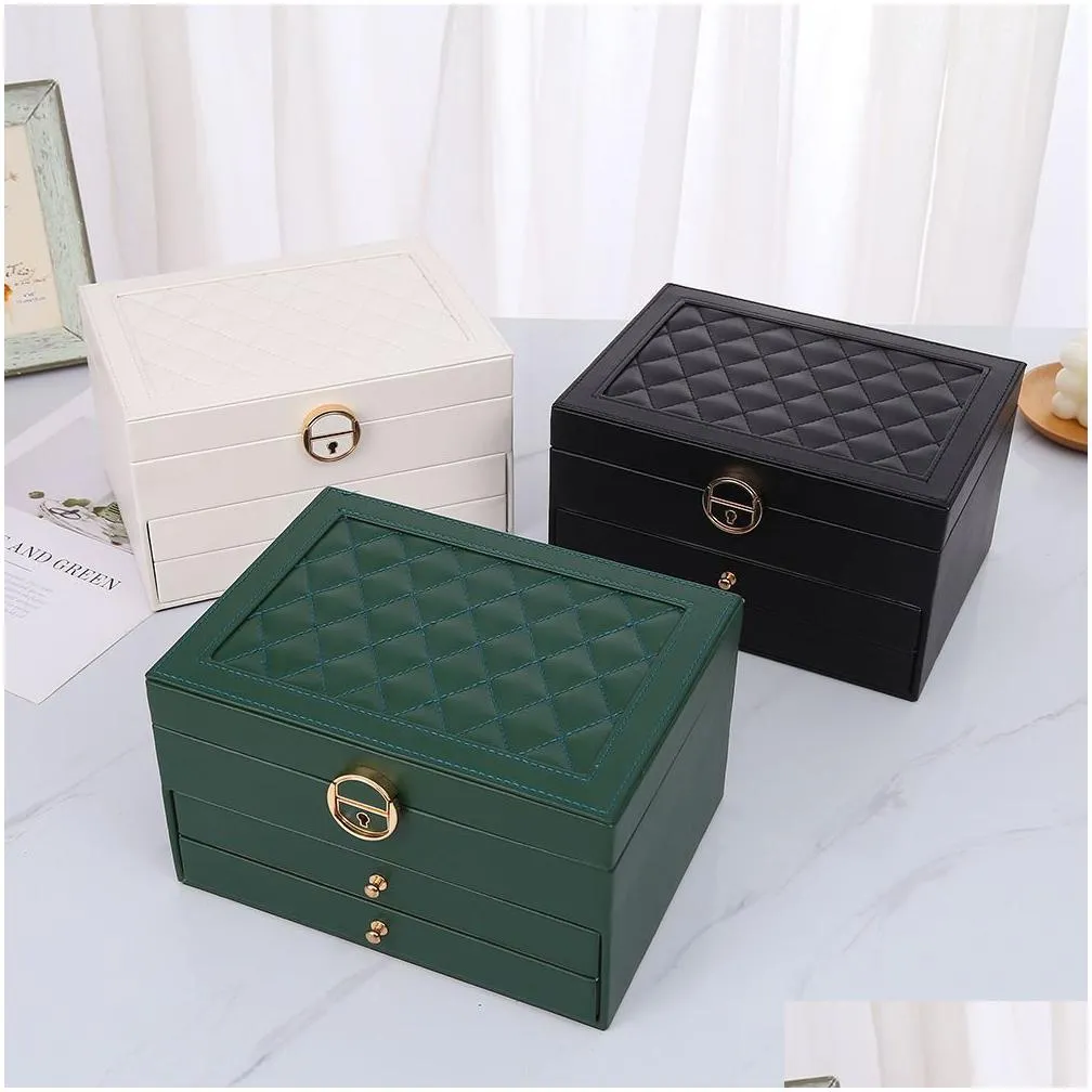 Jewelry Boxes Leather Three-Layer Box Large Capacity Storage Luxury Style High-End Necklace 230505 Drop Delivery Dhpi3