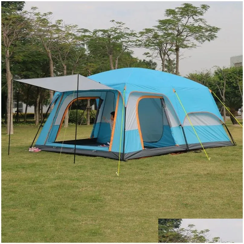 Shelters Large Size Ultralarge 6 10 12 Double Layers Outdoor 2living Rooms and 1hall Family Camping Tourist Tent In Top Quality Big