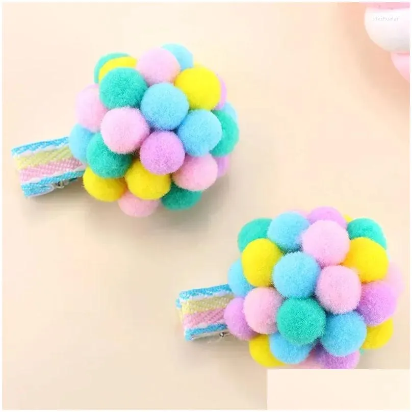 Hair Accessories 2Pcs Sweet Plush Clips For Baby Girls Handmade Rainbow Balloon Side Clip Barrettes Fashion Hairpin Hairgrips Ornament