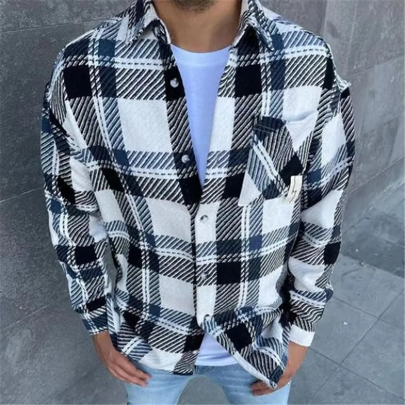 Men`s Jackets Youth Lapel Jacket Slim Casual Harajuku Plaid Autumn And Winter Warm Business Novelty