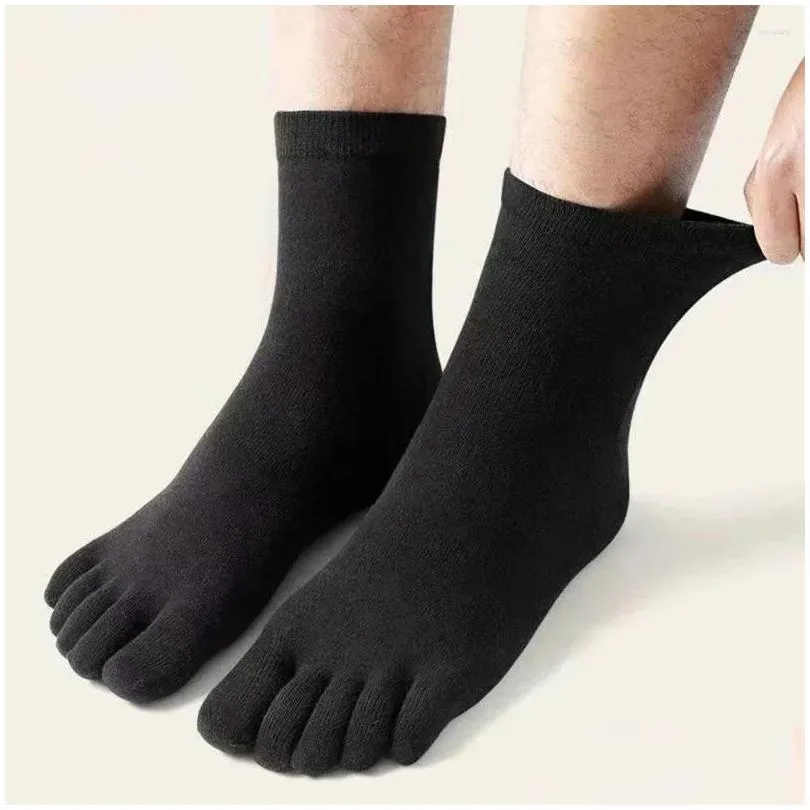 Men`s Socks 5 Pairs Five Fingers Cotton Men Solid Color Comfort Sport High Quality Anti-odor Running Split Toe Mid Tube