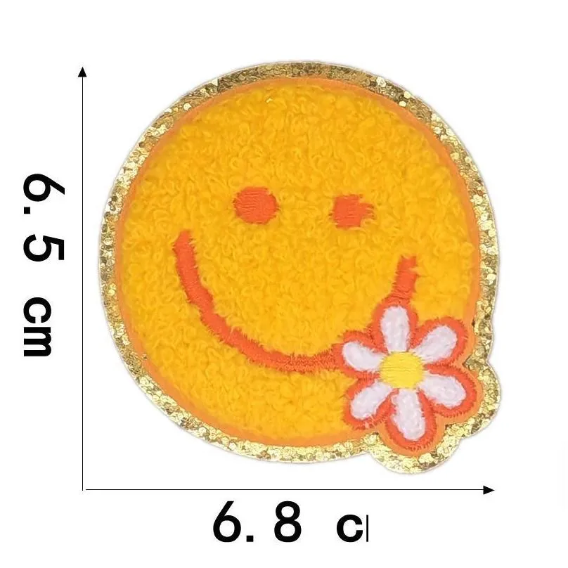 Sewing Notions & Tools Face Iron On Notion Cute Es 2 Inch Glitter Chenille Preppy Happy Applique For Hats T-Shirt Backpack Jeckets Cl Dh4I9