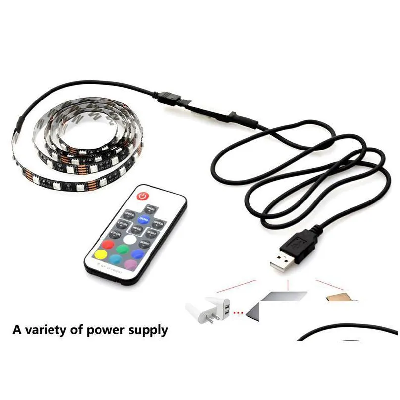 waterproof 5v led strips light 0.5m 100cm 2m 30leds flexible 5050 rgb tv backlight usb cable and mini controller