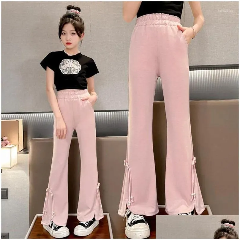 Trousers Girls` Summer Pants 2024 Medium Children Korean Version Of 6-12 Years Old 15 Bell Bottoms