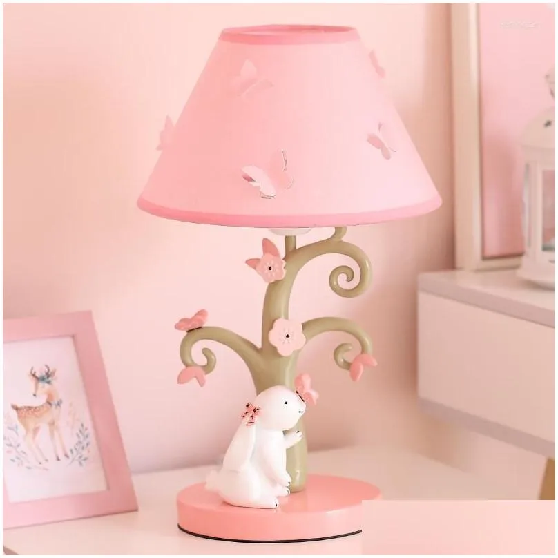 Table Lamps Modern Cute Fabric Led Stand Light Fixtures Desk Lights For Kids Baby Girl Bedroom Luminaire Home Deco Drop Delivery Dhidc