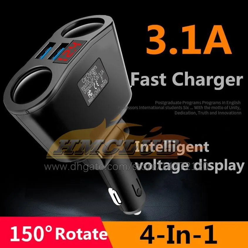 3.1A Dual USB Car  2 Port LCD Display 12-24V Cigarette Socket Lighter Fast Car Chargers Power Adapter Car Styling AUTO Charging Automotive Electronics Free