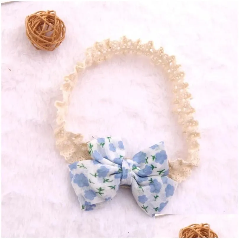 Floral Printed Chiffon Bow Lace Headband Baby Girls Korea Style Hair Accessories Kids Spring Summer Headbands Infant Hairband