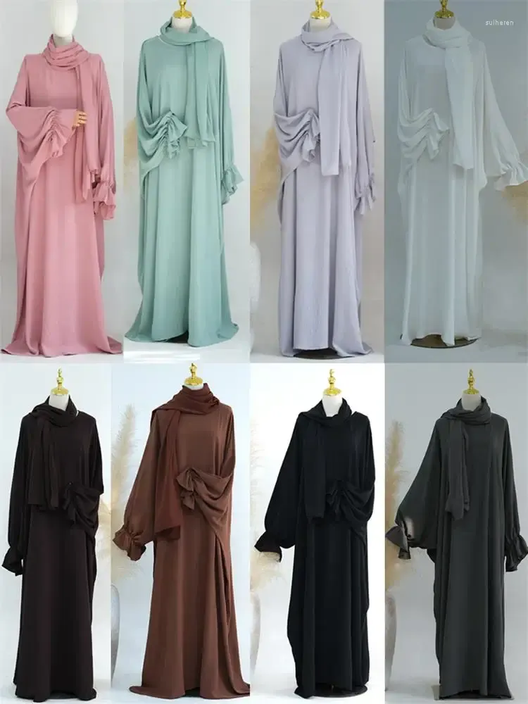 Ethnic Clothing Muslim Sets Hijab Women Casual Abaya With Rectangular Headscarf Djellaba And Jilbab Saudi Moroccan Islamic Kaftan