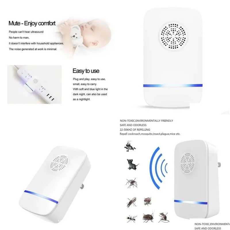 Transmitter & Receiver Mti-Use Trasonic Repeller Electronic Control Repel Mouse Bed Bugs Mosquitoes Roaches Killer Non-Toxic Eco-Frien Othdu