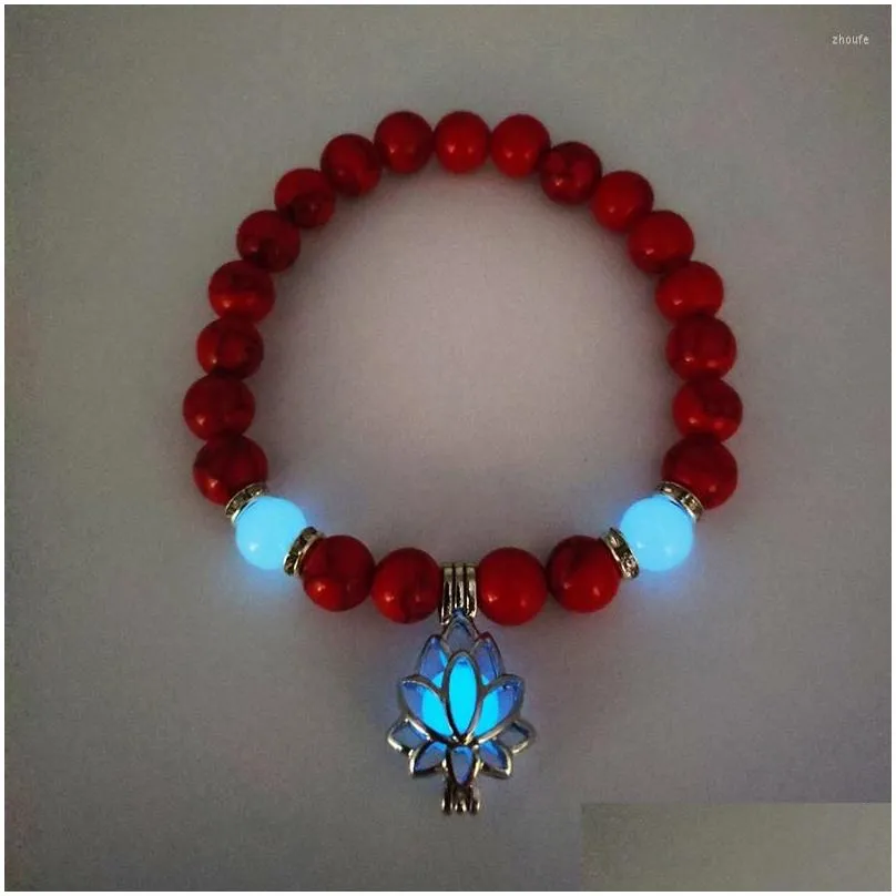 Bangle DoreenBeads Fashion Natural Stones Luminous Glowing In The Dark Lotus FlowerCharm Bracelet For Yoga Prayer Buddhism Jewelry