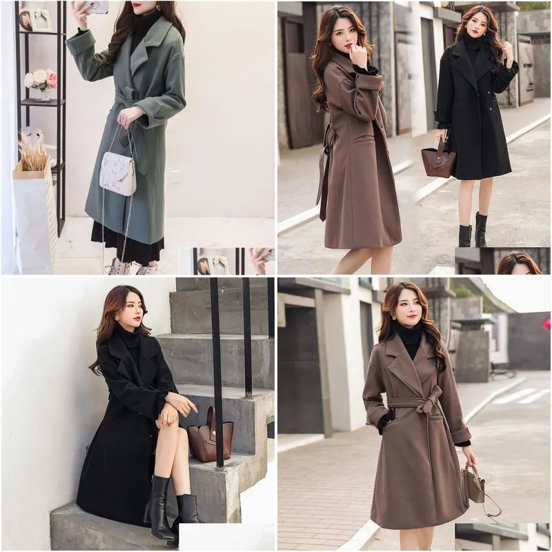 Long student qiu dong han edition installs a small cloth coat whom sen overtheknee doublesided woolen cloth coat 201102