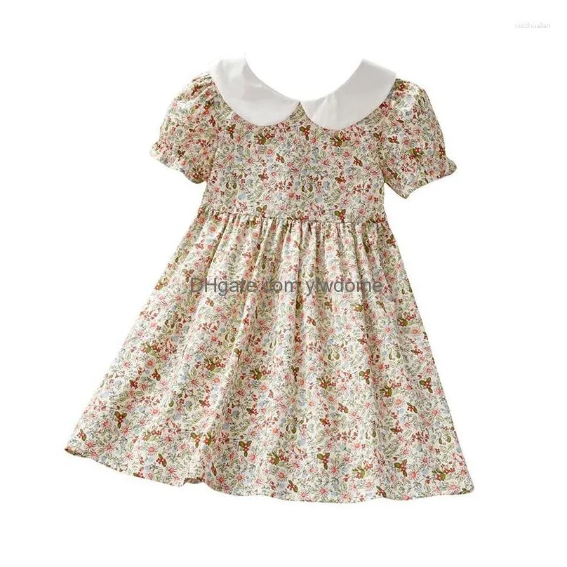 Girl`S Dresses Girl Little Maven 2023 Baby Girls Floral Dress Summer Pretty Short Sleeves Frocks Cotton Clothes Comfort For Kids 2-7 Y Dhtgz