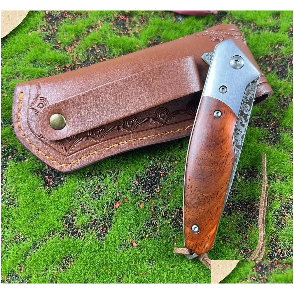 Special Offer A6713 High Quality Flipper Folding Knife Damascus Steel Blade Rosewood Handle Ball Bearing Fast Open Outdoor Camping Hiking Fishing EDC Folder