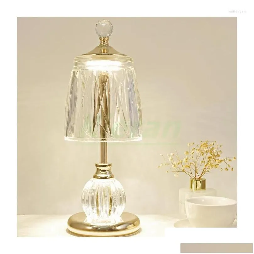 Table Lamps Crystal Lamp Modern Decora Art Metal Base Touch Dimming Indoor Lighting Girl Bedroom Light Fixture Home Decor Luxury Drop Dhpqh