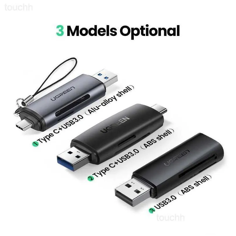 Memory Card Readers UGREEN Card Reader USB3.0 USB C to SD MicroSD TF Thunderbolt 3 for PC Laptop Accessories Smart Memory Cardreader SD Card Adapter