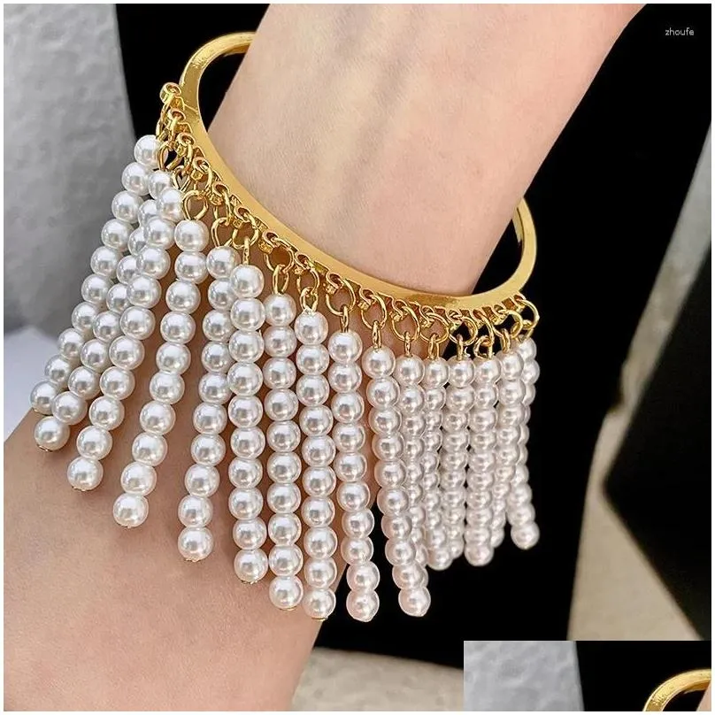 Bangle XIALUOKE Multichamber Beaded Pearl Tassel Open Bracelets For Woman Fashion Vintage Party Jewelry Girl