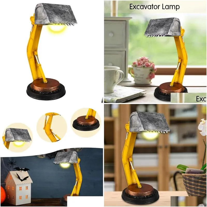 Table Lamps Digger Desk Lamp Unique Forklift Led Industrial Style Bedside Bedroom Decor Excavator Model Retro Lighttable Lampstable D Dhyny