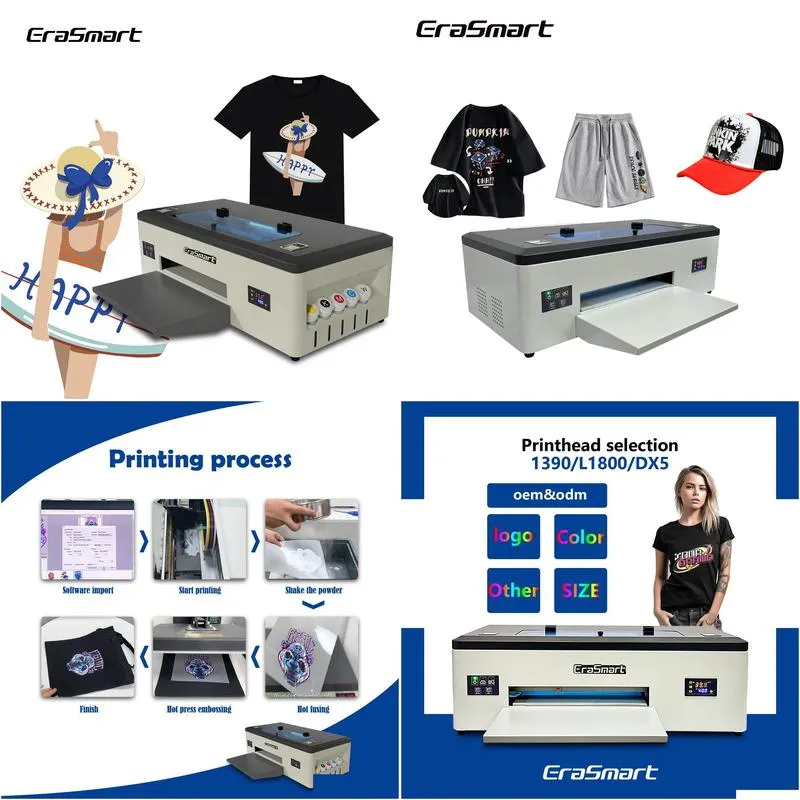 Erasmart High Quality 1390 Head Inkjet Printer T-Shirt Printing Machine Small Portable Digital A3 Dtf Printer