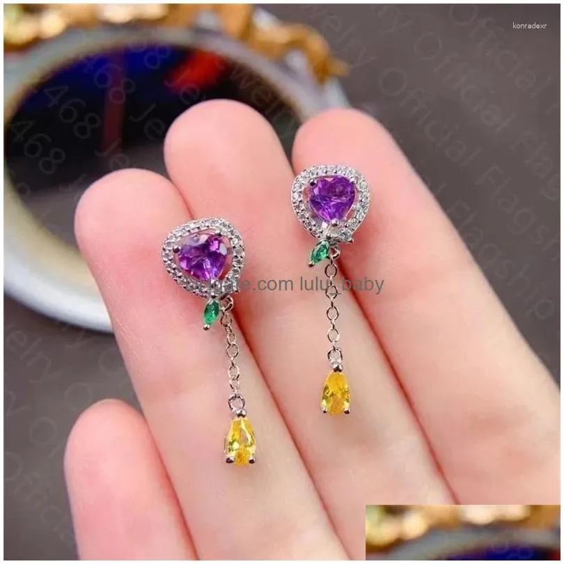 stud earrings the 925 silver inlaid natural amethyst womens simple and generous  lovely