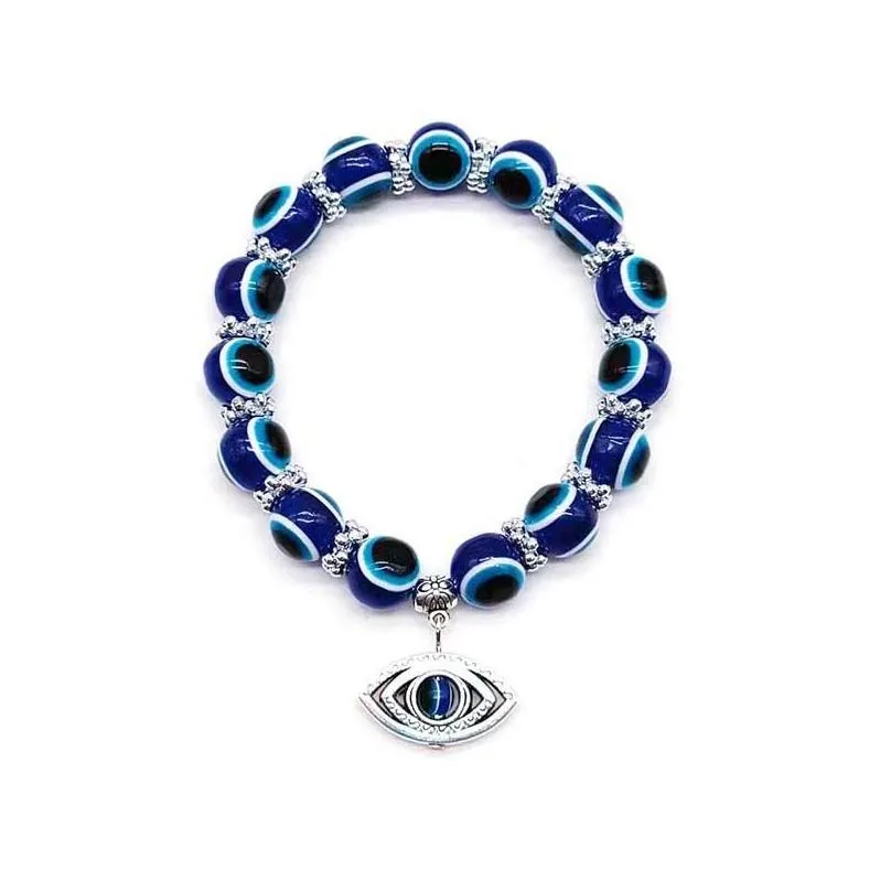 evil eyes bracelets for women beaded strands butterfly elephant fatima hand flower owl turtle pendant charm fashion stretch bangle men resin blue beads jewelry
