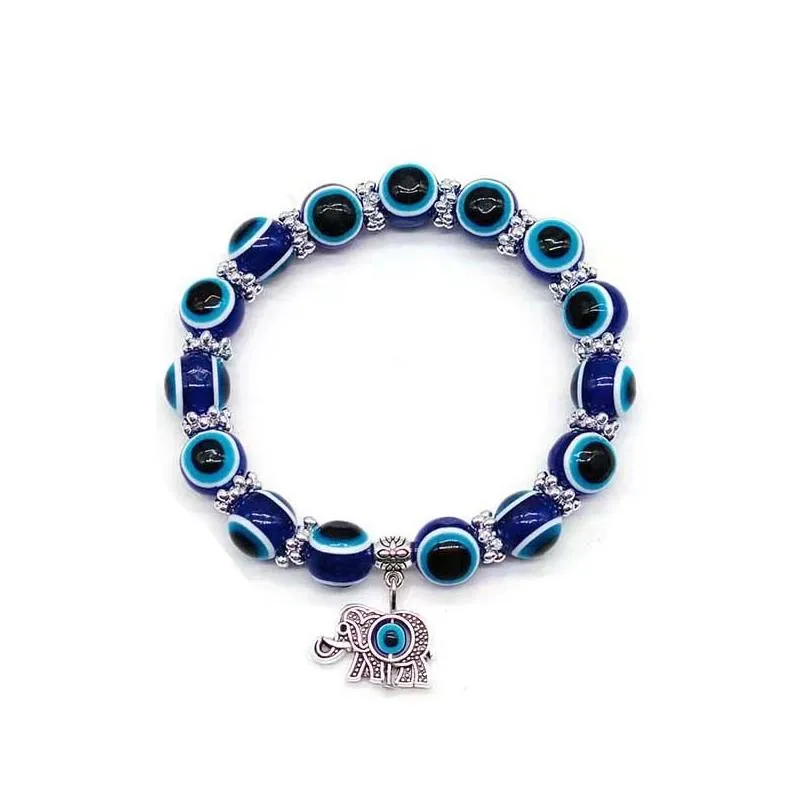 evil eyes bracelets for women beaded strands butterfly elephant fatima hand flower owl turtle pendant charm fashion stretch bangle men resin blue beads jewelry