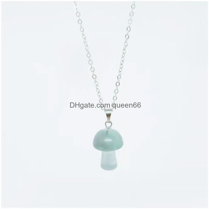Pendant Necklaces Stainless Steel Chain Mushroom Necklace Natural Stone Crystal Quartz Healing Drop Delivery Dhnqx